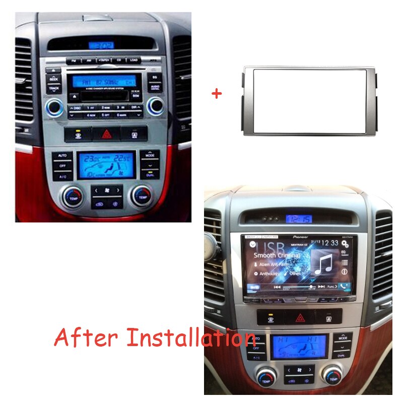 Radio de doble Din Fascia para coche, Kit de instalación de marco de Panel estéreo, bisel de DVD, para Hyundai Santa Fe 2006