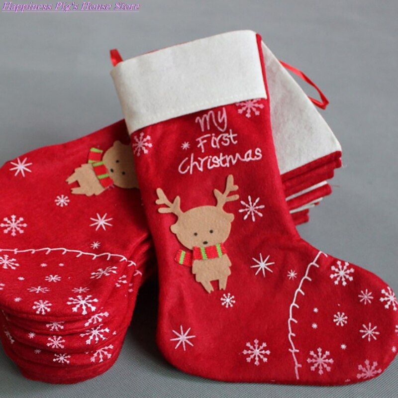Grote 1Pc Kerst Kousen Doek Santa Elanden Sokken Xmas Mooie Bag Voor Kinderen Haard Boom Kerst Decoratie