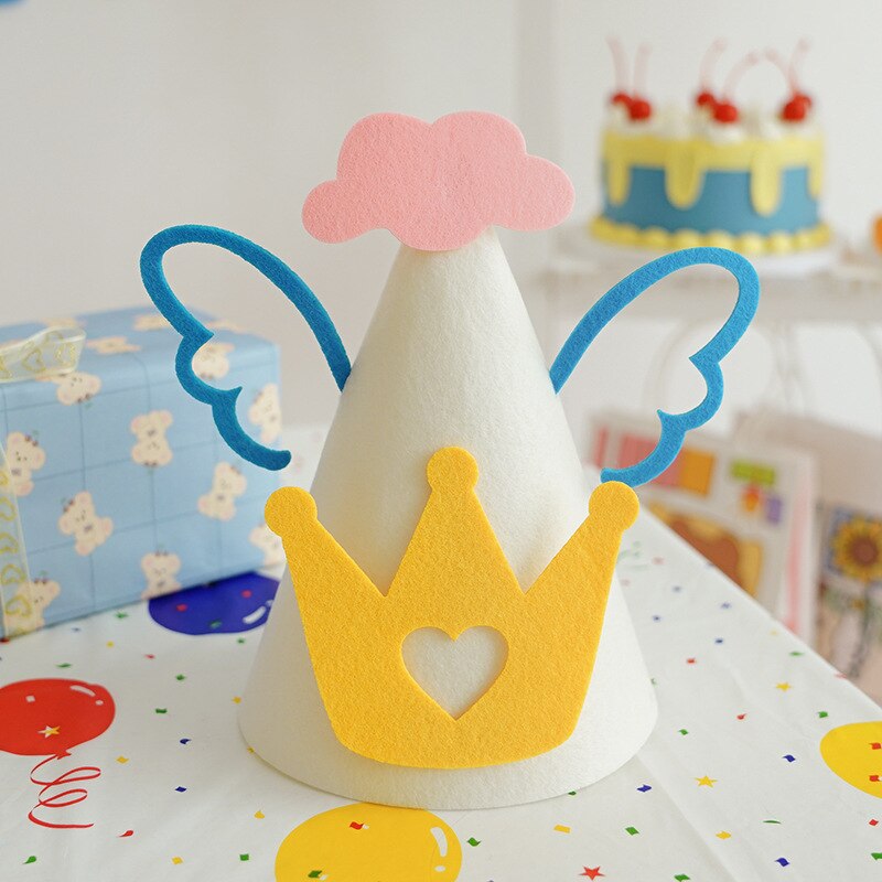 Chapeau d'anniversaire pour enfants, joli chapeau avec nœud en feutre, pour bébé de 100 jours, décoration de fête, accessoires Photo: 04