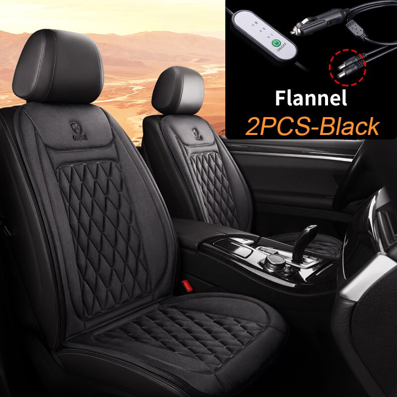 Karcle 12V-24V Heated Car Seat Cushion Heating Pad Universal Automobile Cover Car Seat Heater Protector For Winter: 2pcs black