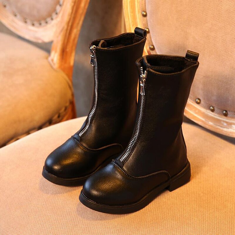 Winter Herfst Kinderen Meisjes Leren Laarzen Kinderen Martin Laarzen Zwart Rood Mode Boot Mid-Kalf Met Rits SH036