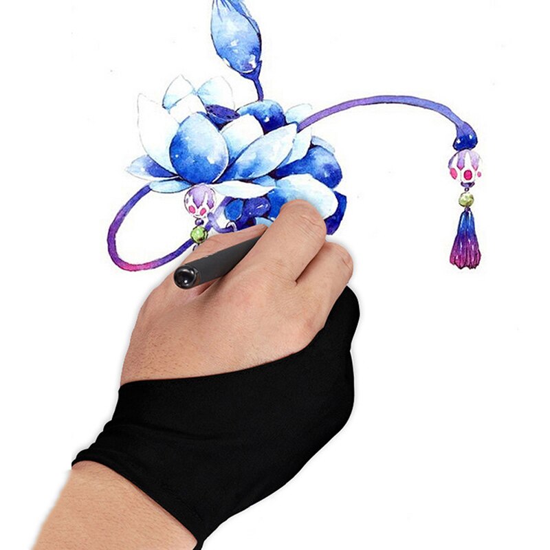 Guantes de lápiz táctil para tableta, pintura de ordenador, pintura, antiincrustante, negro, 2 dedos