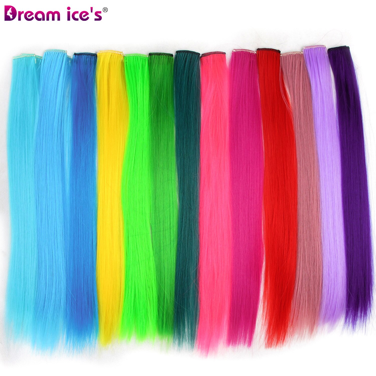 Synthetische Lange Enkele Clip In Hair Extensions Een Stuk Roze Regenboog Kleur Mode Rechte Haarstukje Voor Vrouwen En Meisje