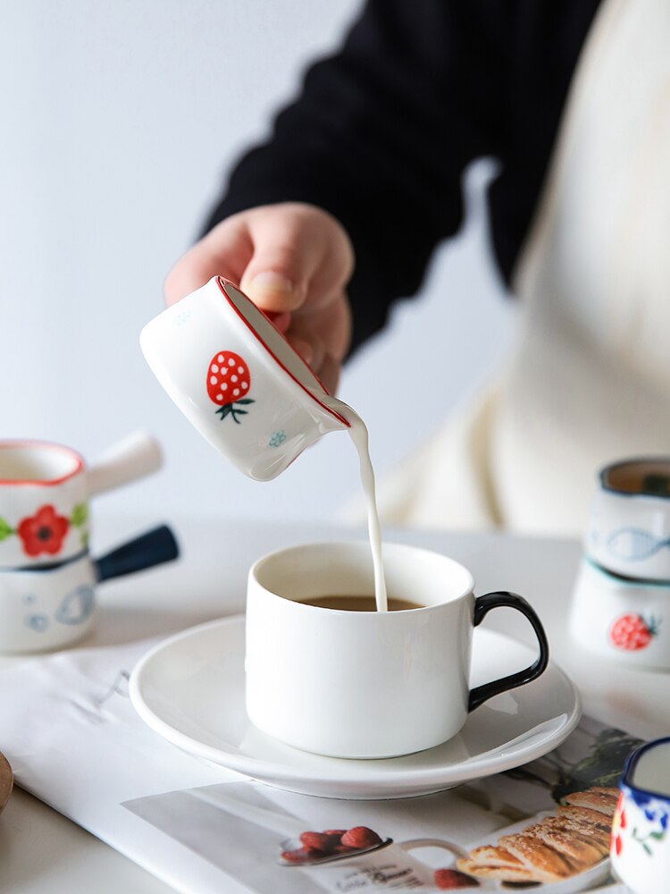 Sød japansk porcelæn lille mælkekande med hank suppeskål bøf western mad sauce bøtte håndmalet kaffe mælkedåse  la549