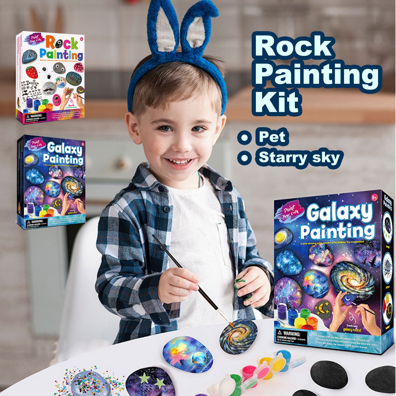 Kit de pintura de roca para niños, suministros de dibujo para pintar con arte de piedra completa, de cumpleaños, Navidad, Año