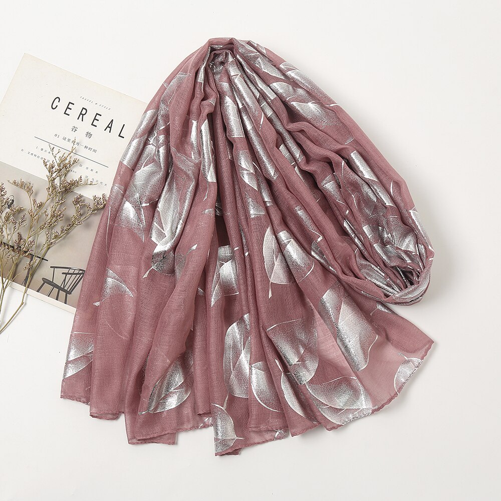 Luxury Silver Glitter Scarf Women Leaves Shimmer Hijab Oversize Shiny Shawl Stoles Muslim Women Veils Cotton Women&#39;s Scarves