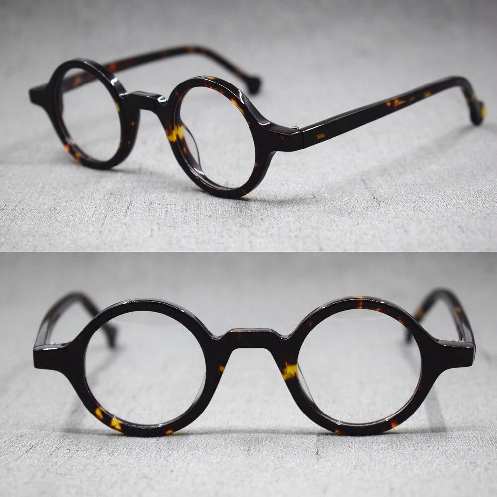 Acetate Vintage Small Round Glasses Men Eyeglasses Frame Women Optical Prescription Spectacle Clear Eyewear: TORTOISE