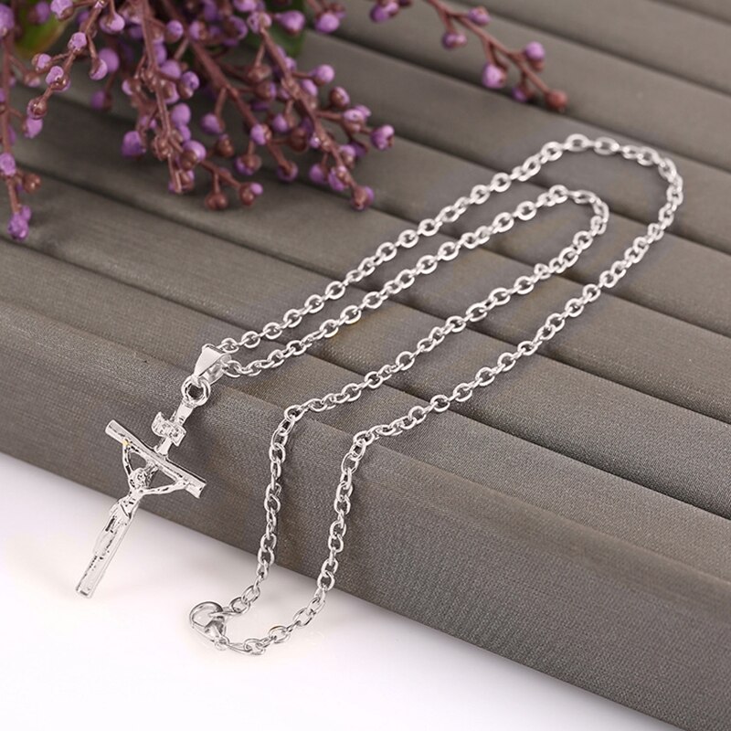 Religiös kristen gud kors krucifix hänge halsband för män kvinnor guld/slimpläterad jesus länkkedja smycken: Xl0021