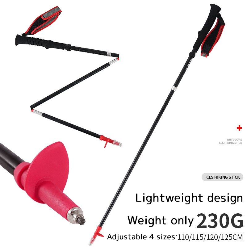 Portable Walking Stick Ultralight Telescopic Baton Folding Trekking Pole Adjustable Climbing Stick Hiking Poles Walking Cane: Red