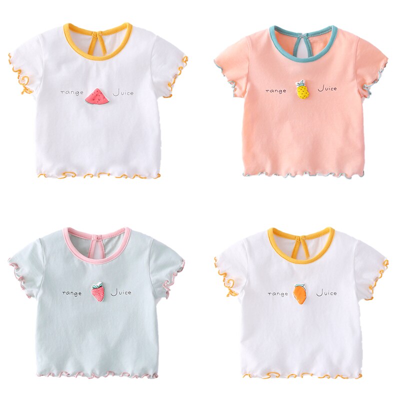 Ropa de verano para bebé, camisetas de manga corta para niña, camisetas de algodón con dibujos animados de fresa y piña