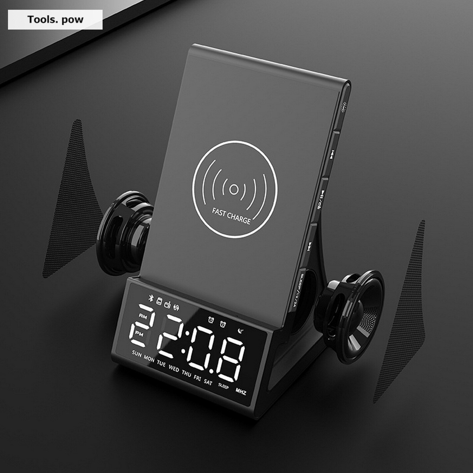 Wireless Charging Alarm Clock with FM Radio,Bluetooth Speaker with USB Charger Port,Bedroom/Child Electric Clock Support TF Card