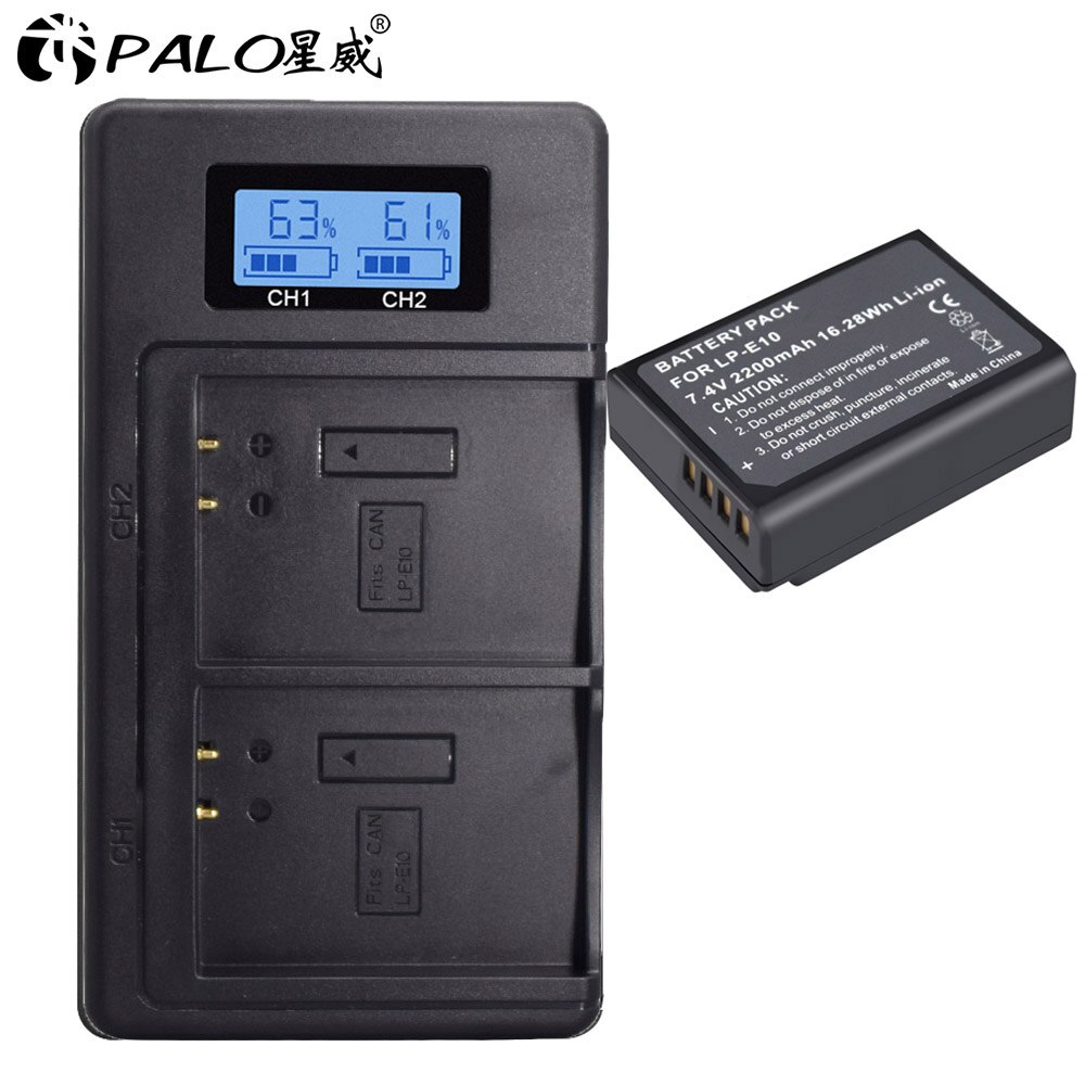 Lp -e10 lp e10 lpe 10 kamera batterier+lcd usb dobbelt oplader til canon eos 1100d 1200d 4000d kiss  x50 x70 rebel  t3 t5 t6 lp-e10: Oplader -1 batteri