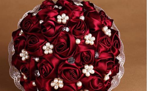 Flores de la boda vino, rojo, azul, Real de dama de honor de novia ramos de boda Rosa Artificial ramo: 3