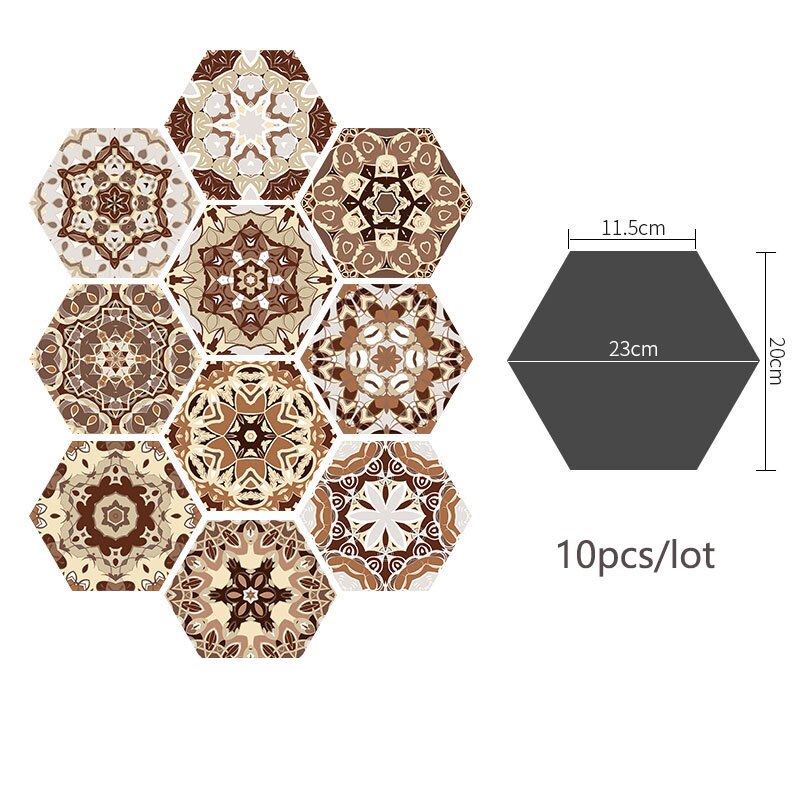 10 pièces/ensemble Pvc autocollant de sol salle de bain cuisine carrelage mur autocollant papier peint décoration de sol Hexagonal autocollant antidérapant 20x23cm: 07