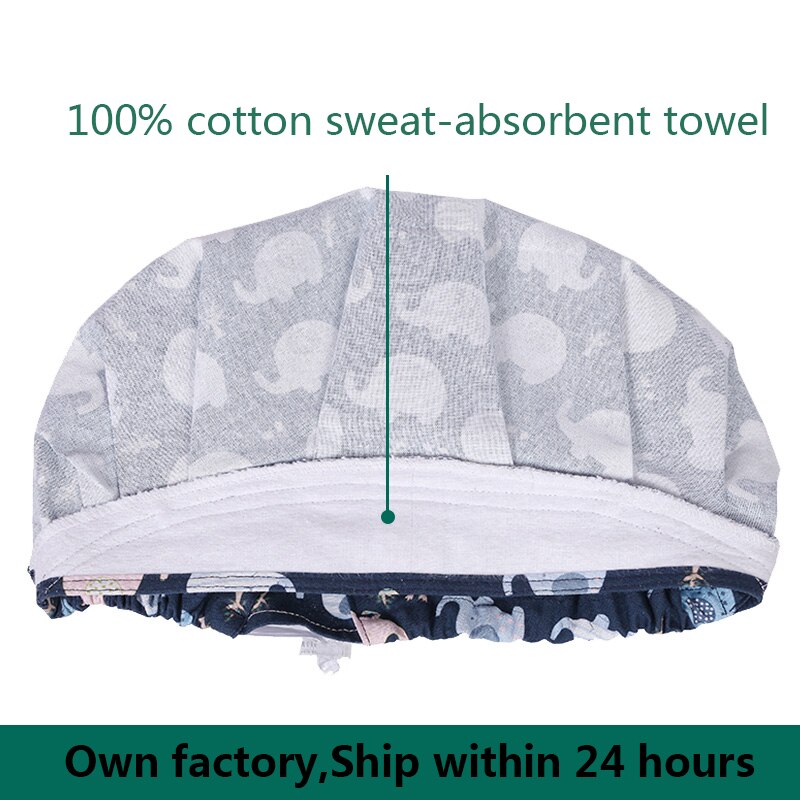 Cartoon Printed Frosted Hats Adjustable Spa Uniform Accessories Breathable Work Cap Frosted Hat Long Hair Lady Hats