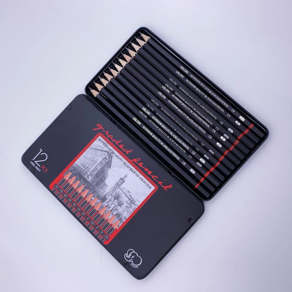 Iron boxed drawing pencil B 2B 3B 4B 5B 6B 7B 8B HB F 2H beautiful boxed business sketch pencil