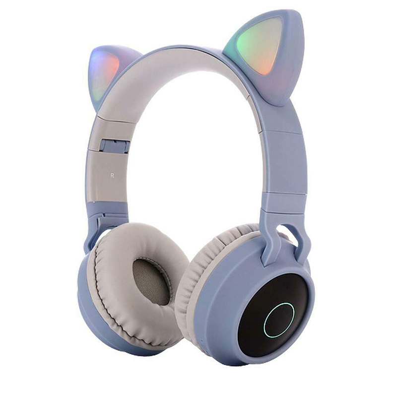 Dosmix LED Cat Ear Noise Cancelling Headphones Bluetooth 5.0 Kids Headset Support TF Card 3.5mm Plug With Microphone: Sky blue no box