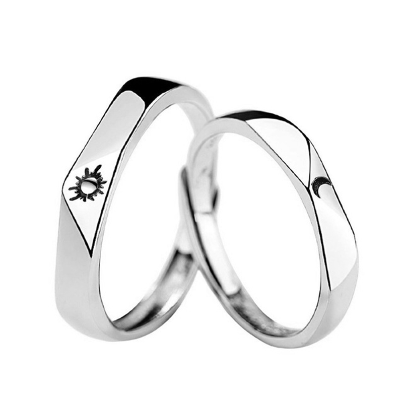 Sol måne matchende par venskab elsker åbne justerbare ringe sæt kvinder mænd minimalistisk forlovelsesringe lovers kit: 2 stk