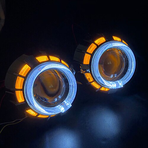 RONAN mini 2,5 doble LED Ojos de Ángel drl bi-xenon proyector 8,1, lente de faro de coche h1 retrofit DIY h4 h7, de coche: White-Yellow