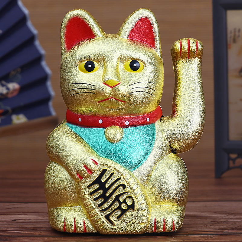 Chinese Feng Shui Beckoning Cat Wealth White Waving Fortune/ Lucky Cat 6"H Gold Silver Best for Good Luck Kitty Decor: Sand color