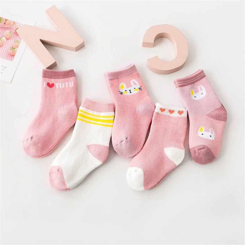 5 paia/lotto calzini invernali per bambini addensare più lana di cotone termica calda per bambini calzino bambino neonato calzino da pavimento per 1-10 anni: Cat / 1-3T