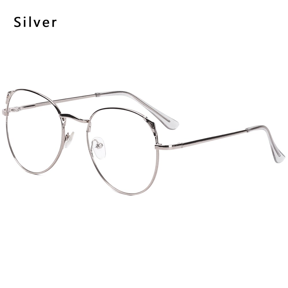 Vintage runde metal læsebriller klare linse briller dejlige kat øre overdimensionerede flade nærsynethed optiske briller briller: Sølv