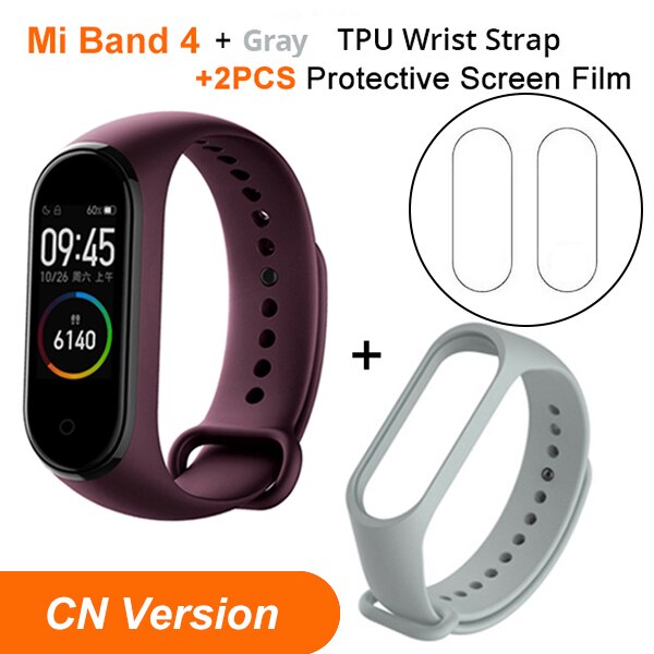 In Stock Xiaomi Mi Band 4 SmartBand MiBand 4 Bracelet Heart Rate Fitness tracker Bluetooth 5.0 50M Waterproof: CN Red N Gray Strap