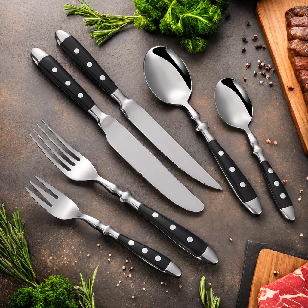 Cubiertos clásicos y elegantes de acero inoxidable, juego de 4/6/8 piezas, cuchillo deportivo de , cuchillo para carne con horquilla completa, juego de cubiertos creativos