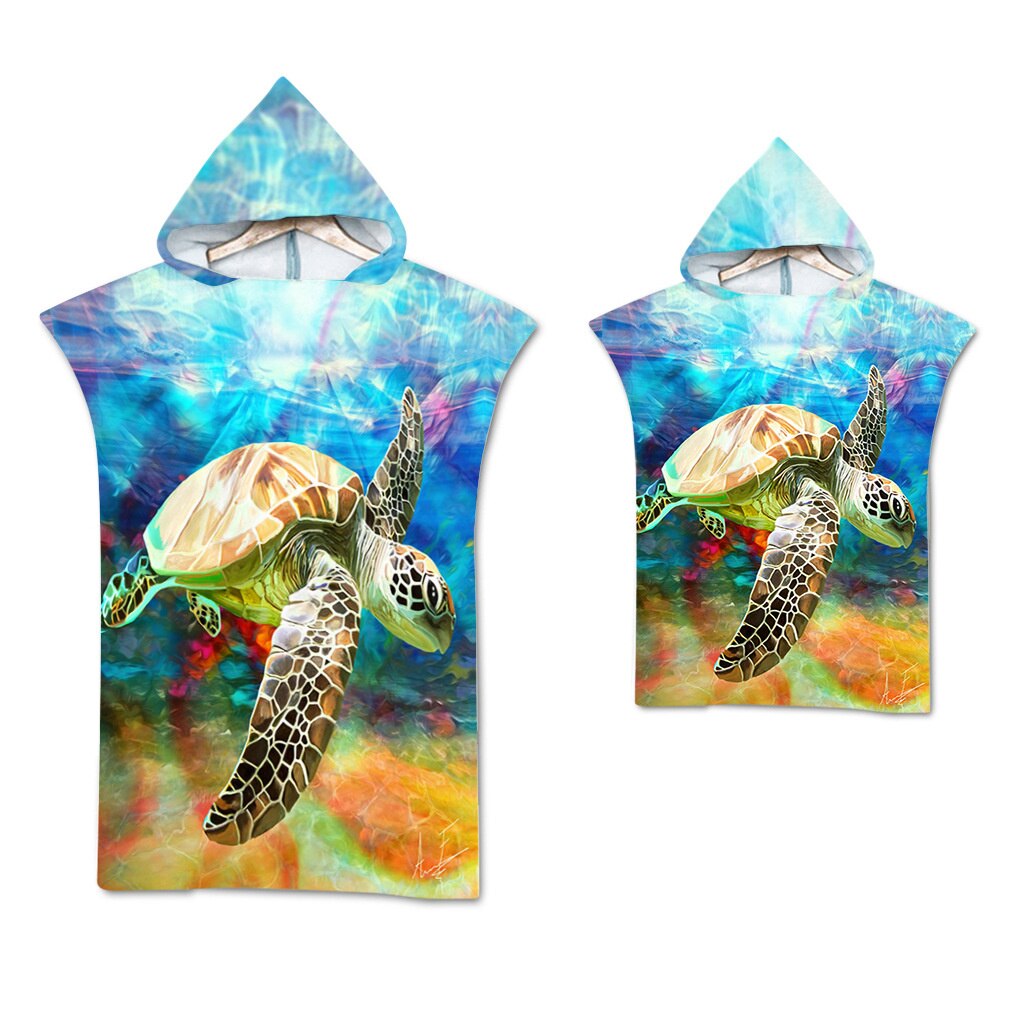 Gedrukt Sea Turtle Microfiber Hoodied Badhanddoeken Zand Gratis Draagbare Strandlaken Zwemmen Beach Surf Poncho Sport Handdoeken: Printed 6 / Adult
