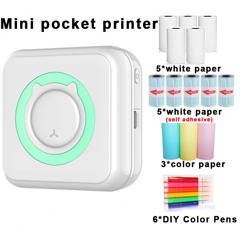 Mini Printer Portable Thermal Printing Machine Bluetooth Mini Photo Picture Label Printer for Android iOS DIY Home Use Printer: green-13pcs