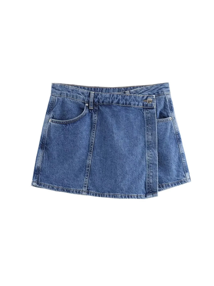 Sommer denim todelt sæt korte ærmer lommer dame top mini nederdel shorts afslappet dame 2 sæt  y2k