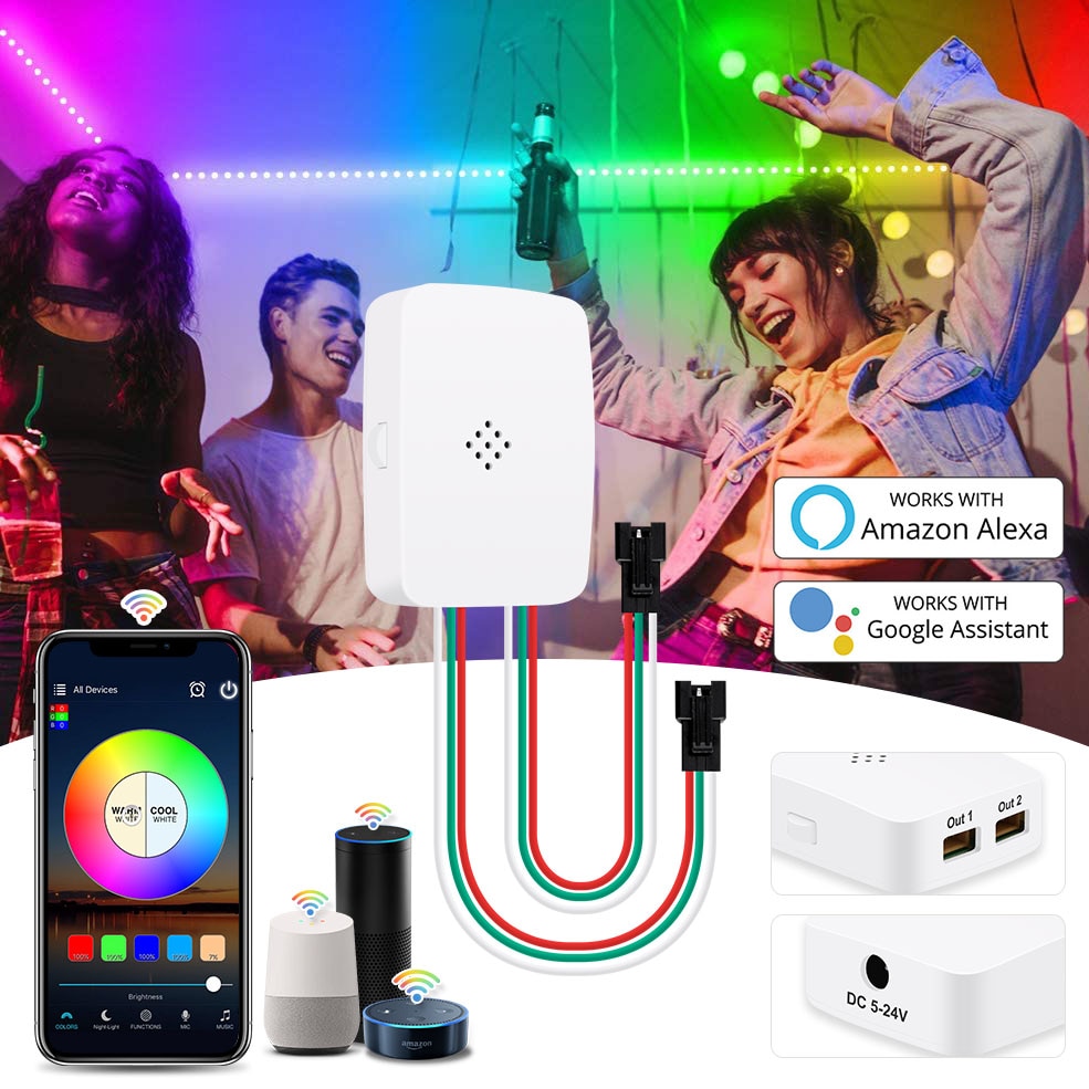 5-24V Wifi Smart Pixel Led Controller Für WS2812b WS2811 Streifen Musik Voice Control Arbeit Mit Google Assistent/Alexa, 2 ausgang