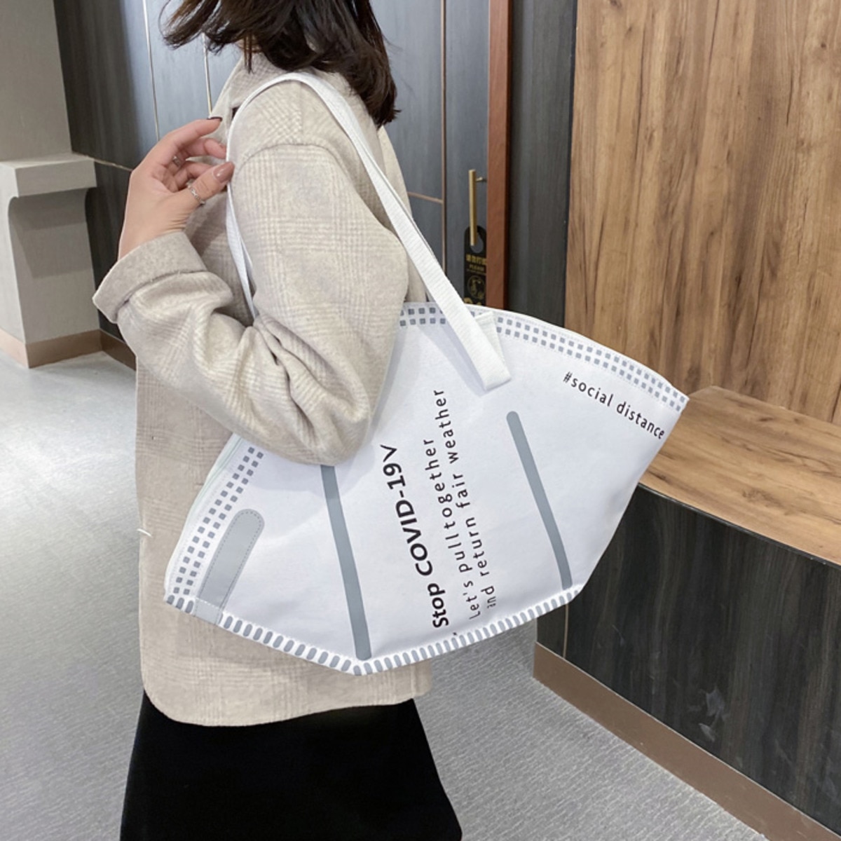 Capacity Handbags Large Casual Women Canvas Tote Bags Hobos Mask Shoulder Bags Female Trendy Ladies Shopper Bag