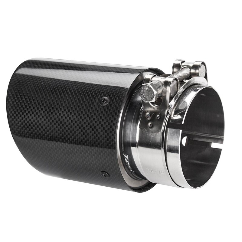 Universal 80Mm-In 101Mm-Out Glossy Black Car Carbon Fiber Exhaust Tail Rear Tip Pipe Muffler