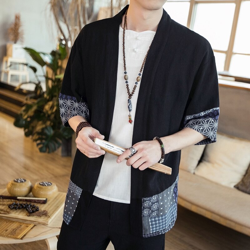 Kimono yukata japonais d'été style chinois chemise kimono cardigan homme costume samouraï haori pyjama japonais homme  ff2058