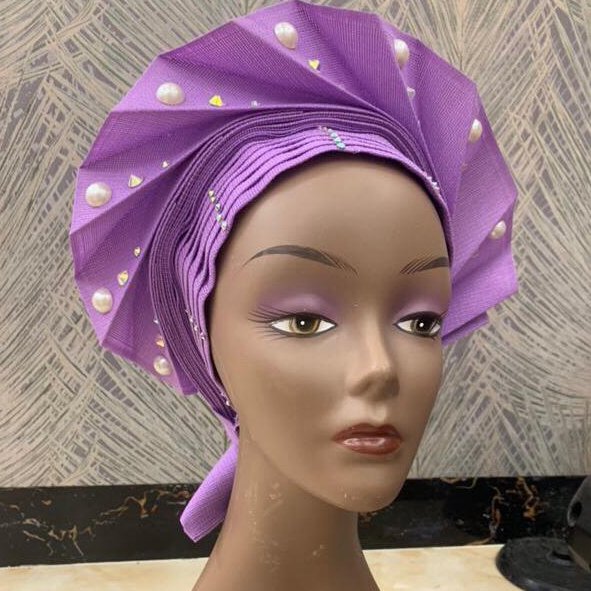 Kvinder stil hovedindpakning med rhinestone tørklæde kasket hat pandebånd turban afrikansk bryllup nyeste auto gele klar til at bære så oke: Lilla