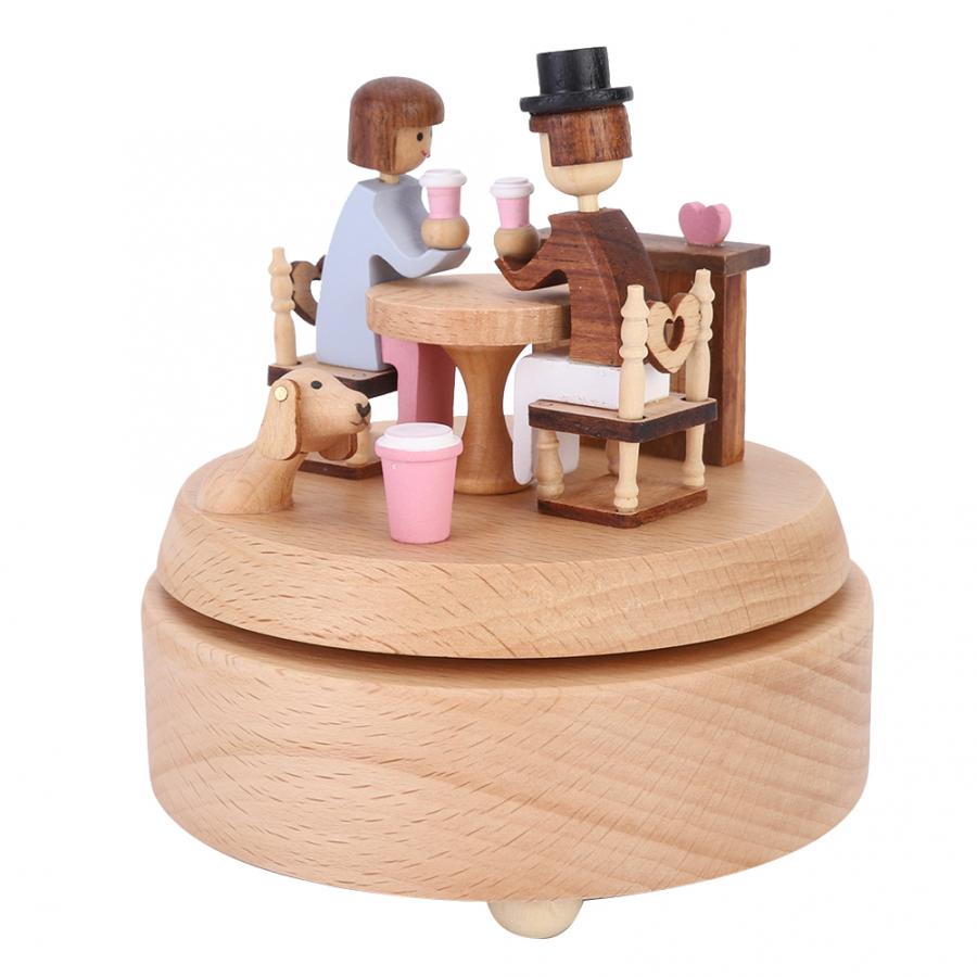 Distinctive Shape Wooden Music Box Rotating Musical Box for Home Table Decoration Rotating Music Box