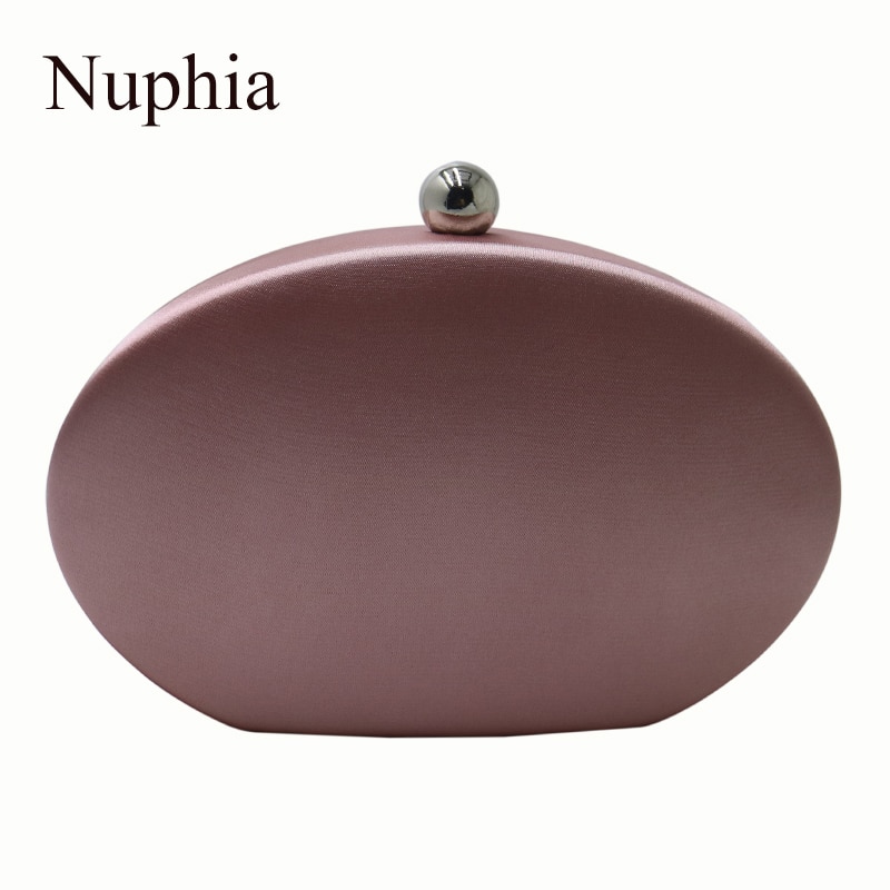 Nuphia oval hjerteformet silke satin kveld clutch vesker for kvinner festball rosa/sølv/lilla