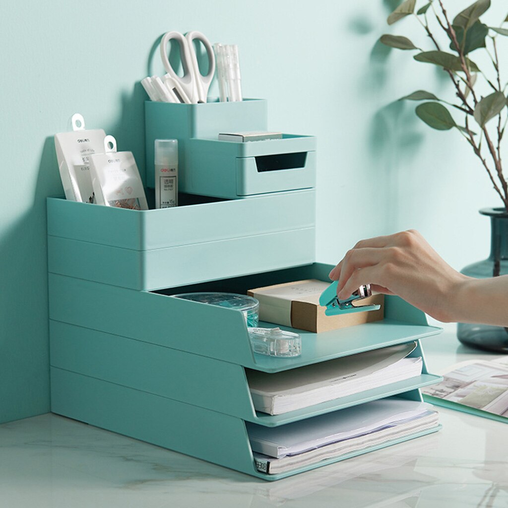 A4 Paper Organizer Document Plastic Case Office Table Desk Storage Superposition Filling File Box Holder
