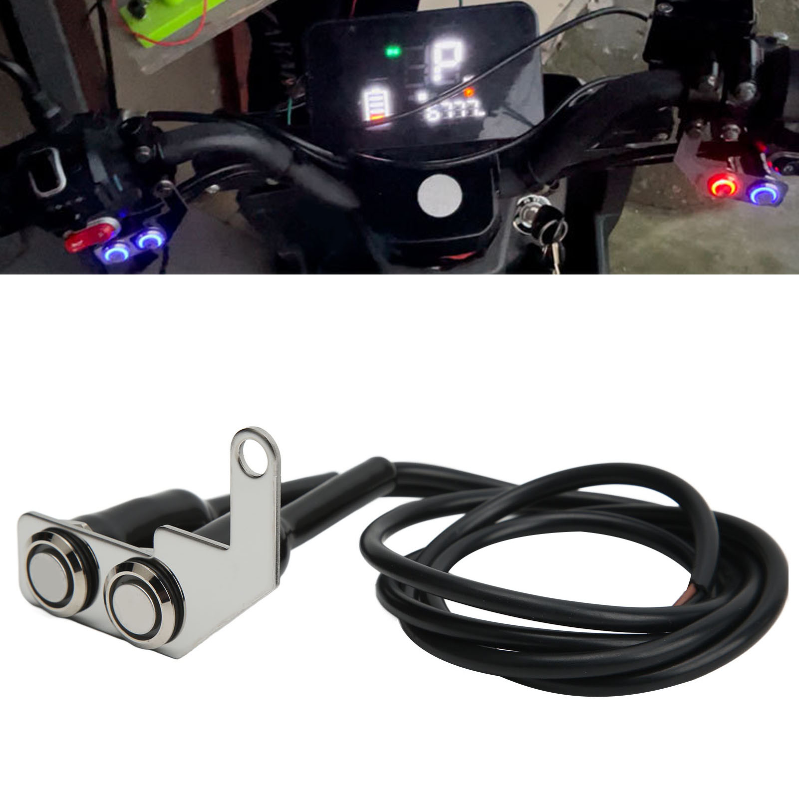 Joli de guidon de moto à LED, lumière de sauna, antibrouillard, bouton de commutation marche et arrêt, support rapide, acier inoxydable pour vélo électrique, bleu