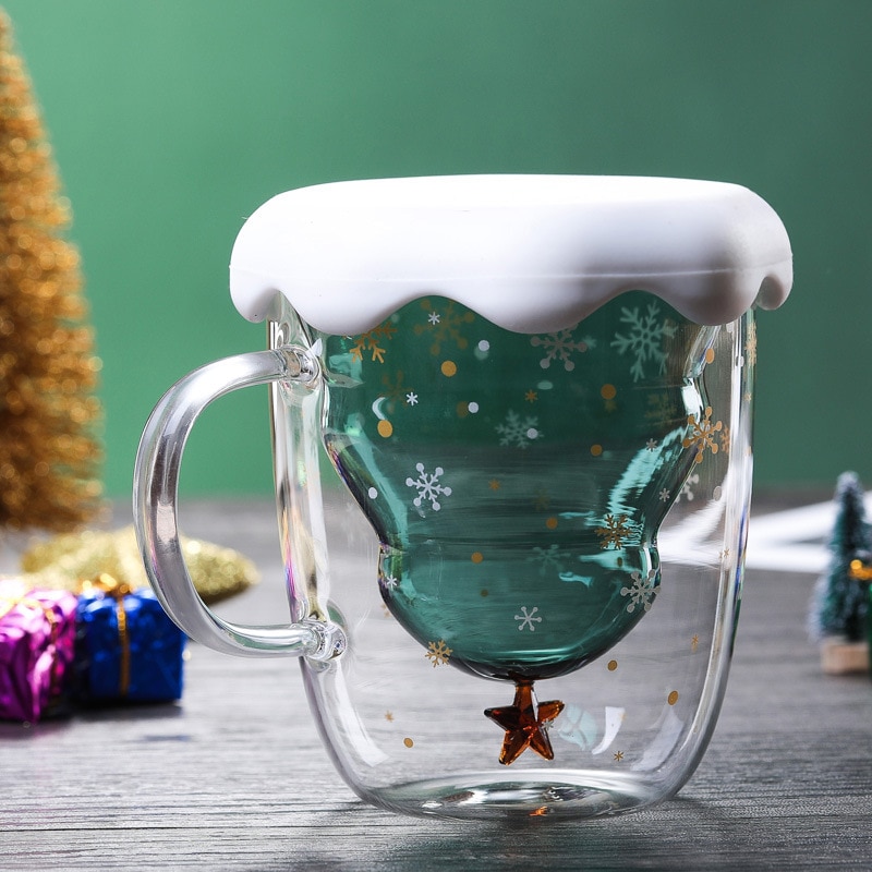 3d gjennomsiktig dobbelt anti-skolding glass juletre stjerne kopp kaffe kopp melk juice kopp barnas jul