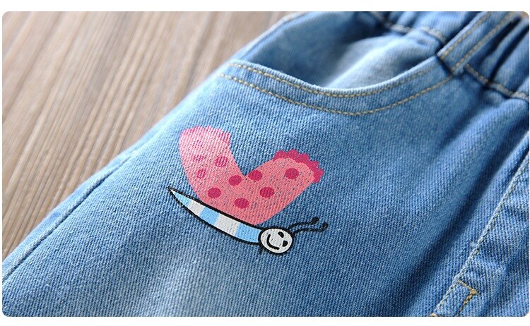 Children's jeans spring autumn baby girls jeans children Bunny cartoon pattern pants Hole jeans kid casual pants retail 3-8T