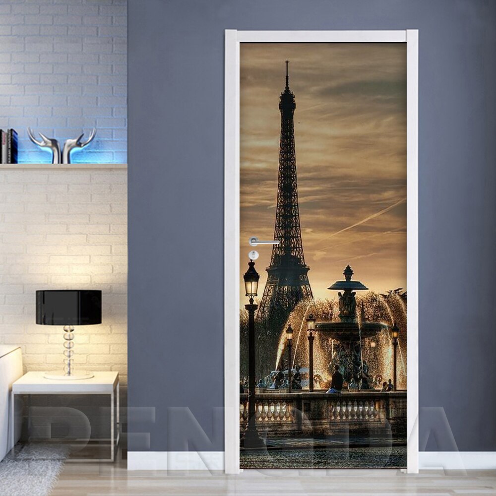 Självhäftande 3d papper 2 st renovering paris torn landskap diy pvc klistermärken dörr vattentät heminredning dekal tryck konst bild: Dörr yxcv 2715-05 / 95 x 215cm