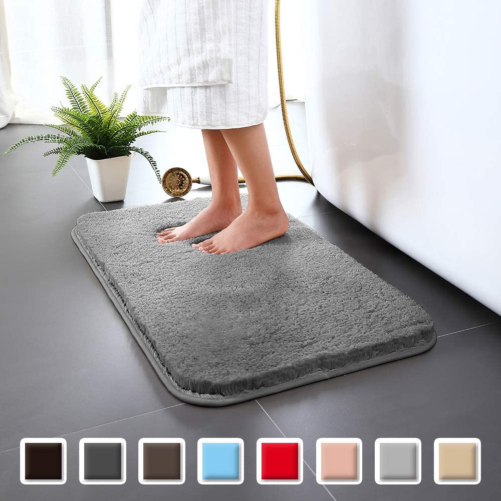 Skridsikkert badeværelsestæppe badetæppe højvandsugende bademåtte mikrofiber blød plys shaggy måtte hjemmetæppe skridsikker bademåtte: Mørkegrå / 40 x 60cm
