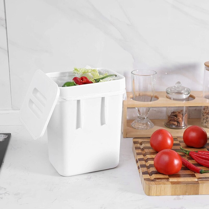 1.3 Gallon Kitchen Compost Bin Trash Can with Lid Under Sink Food Waste Bin Small and Light Bathroom Trash Can White