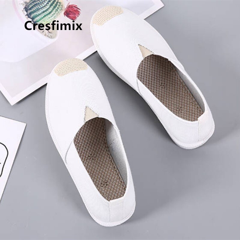 Cresfimix mocassins mujer vrouwen leuke witte comfortabele slip op loafers dames toevallige canvas platte schoenen sapato a5712