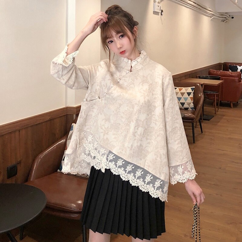 Ladies Chinese Tops Top Women Spring Retro Oblique Shirt Qipao Cheongsam Top Tea Chinese Style Clothing Women 10077