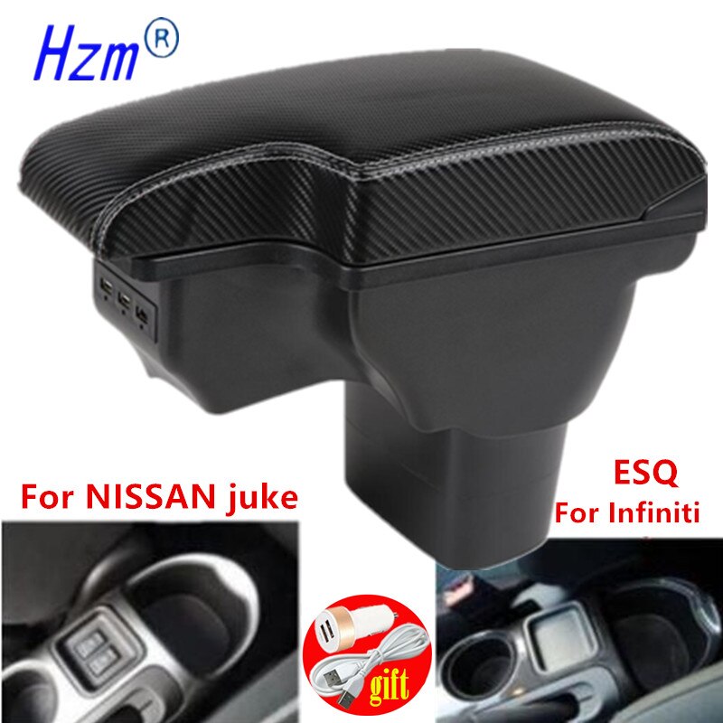 Koolstofvezel Voor Nissan Juke Armsteun Doos Voor Infiniti Esq Auto Armsteun Accessoires Interieur Opbergdoos Onderdelen usb Led