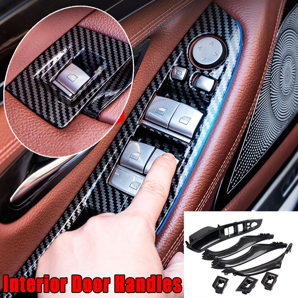 For BMW F10 F11 F18 5 Series 7pcs Interior Window Lift Switch Panel Door Handle Trim Carbon Fiber ABS LHD RHD