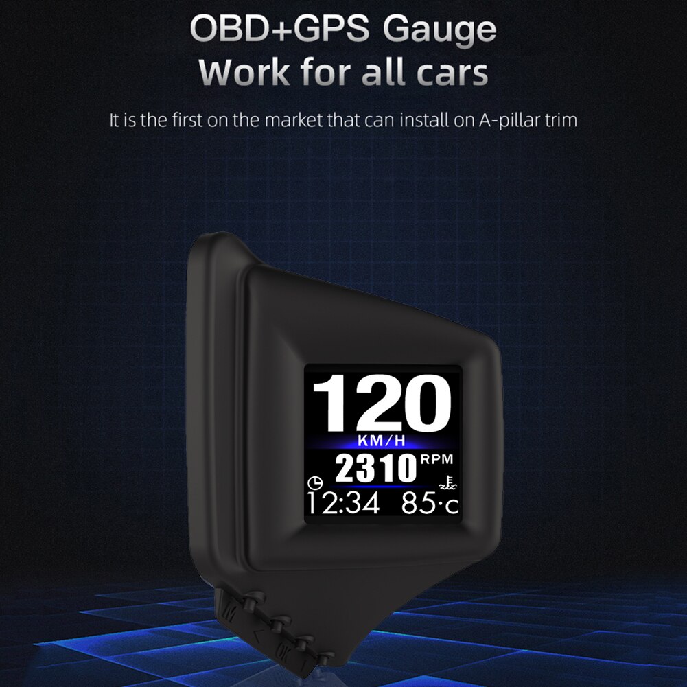 OBD GPS Dual System Head-up Display Display 2 Inches LCD Car Digital Hud GPS Speedometer Overspeed Alarm Car Speed Projector